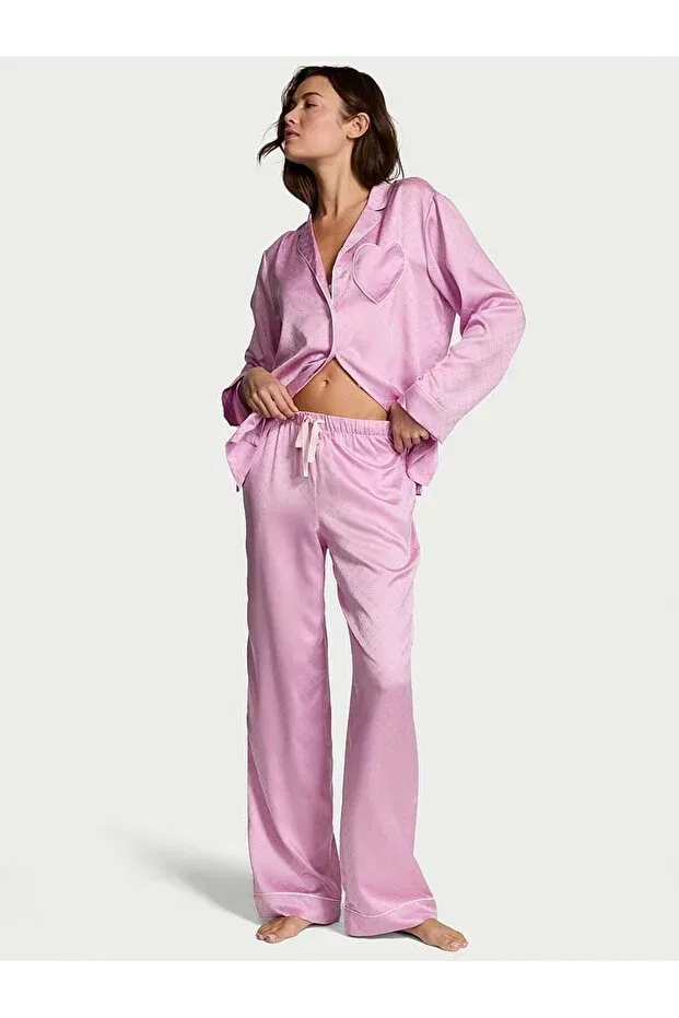 Женский комплект пижамы с принтом Glazed Satin Heart Long Pajama Set Victoria'S Secret, Lilac