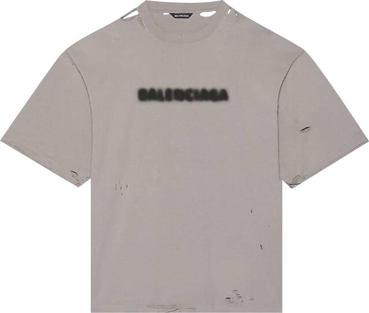 Футболка Balenciaga Blurry Wide Fit с прорезями и логотипом, серый — фото 2