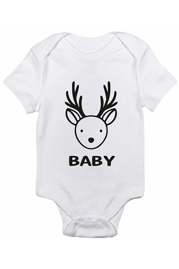Детская футболка-боди для новорожденных с принтом Deer Face Mother Baby Venüsdijital, White — фото 3