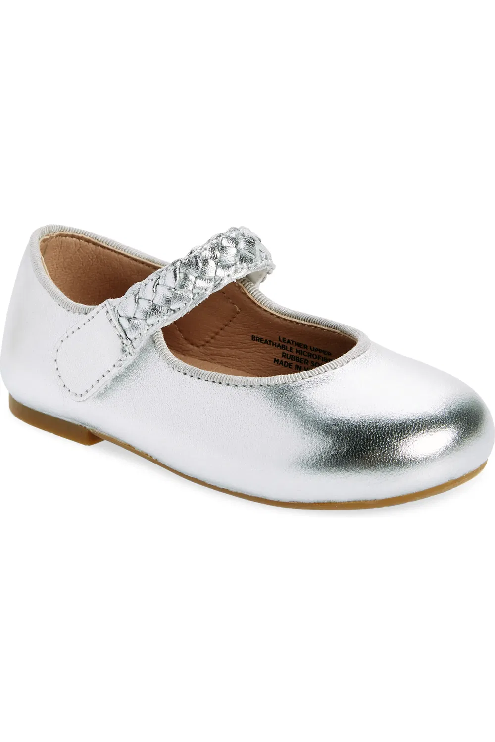 Детские туфли Мэри Джейн с плетеным ремешком Lady Plat OLD SOLES, Silver/Gum Sole