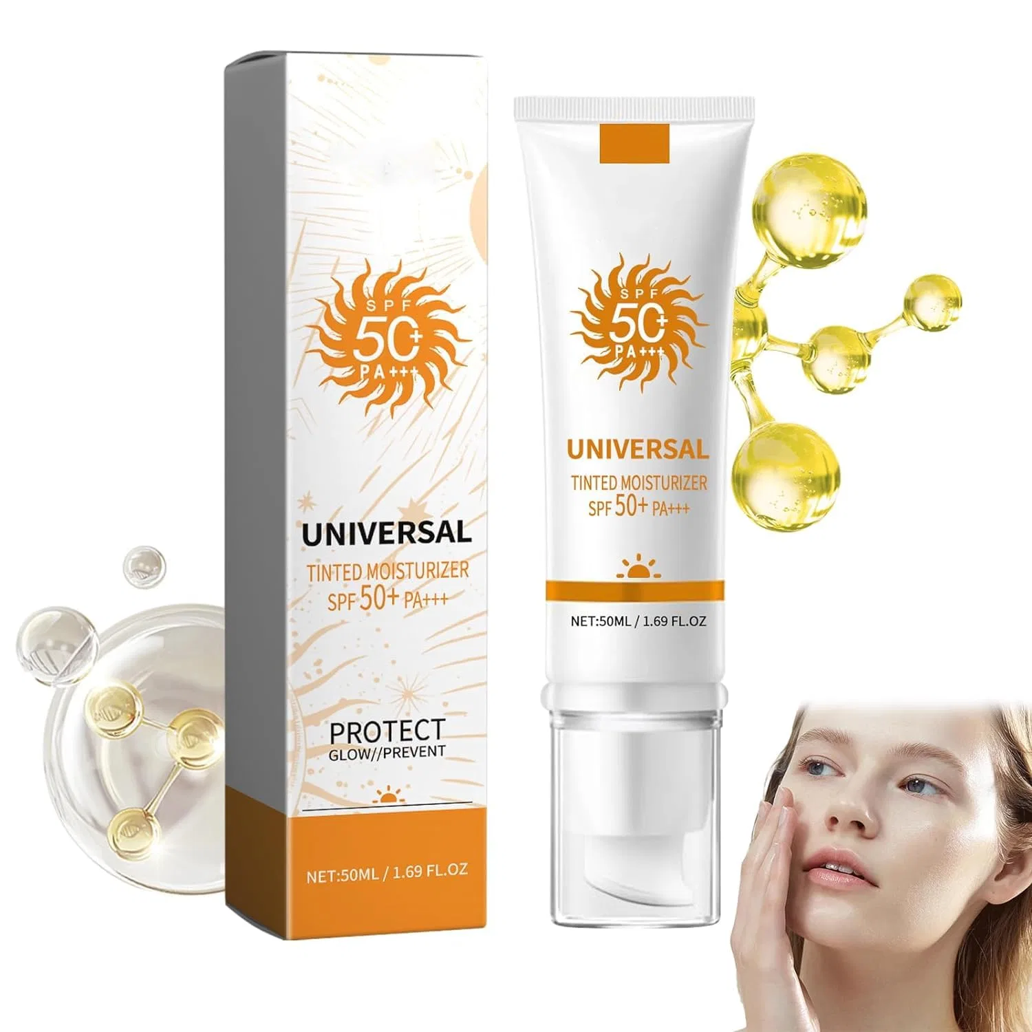 Тонированный солнцезащитный крем для лица SPF 50, Ashopfun, 50 мл