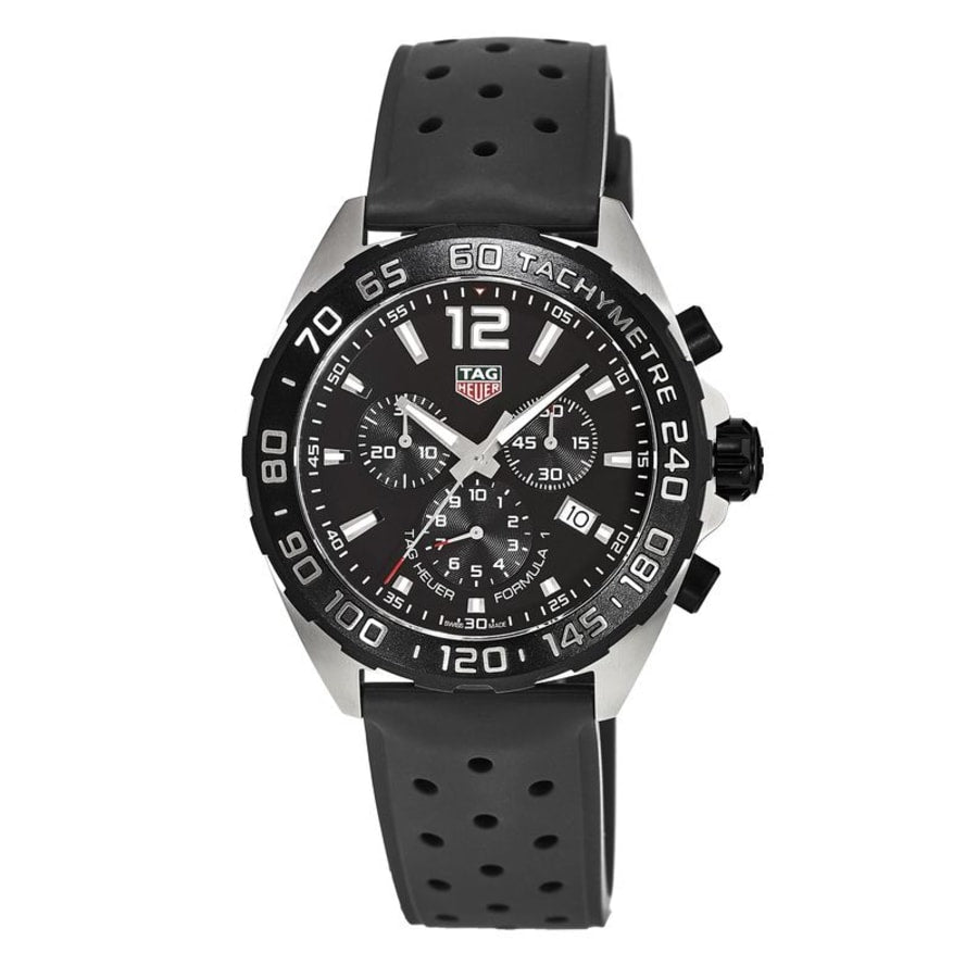 

Мужские часы Tag Heuer Formula 1 Quartz Chronograph с черным циферблатом и каучуковым ремешком CAZ1010.FT8024