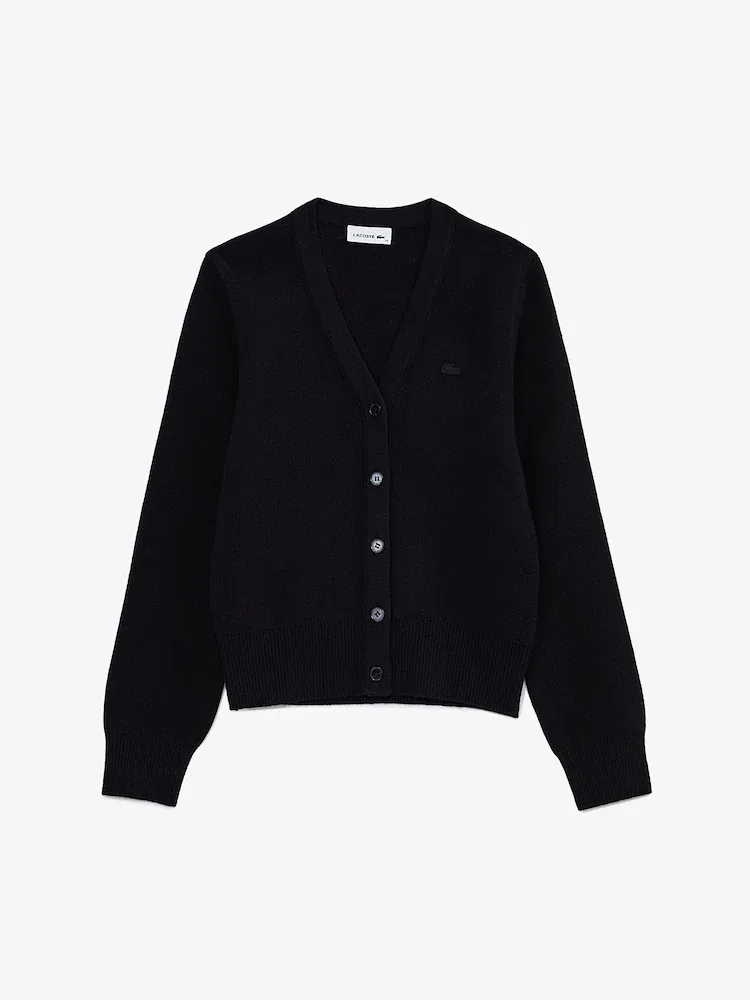 Кардиган женский LACOSTE Basic, V-образный вырез, черный — фото 4