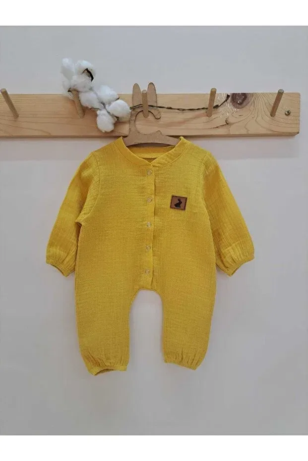Детское боди-комбинезон из муслина с длинным рукавом My Success, Mustard — фото 4
