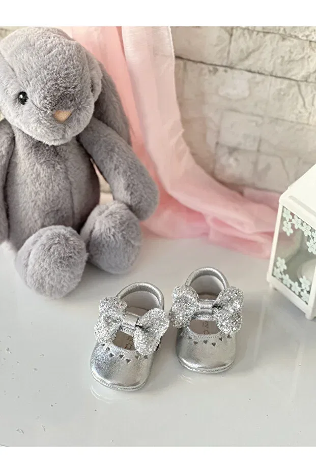 Детские мокасины для девочек из натуральной кожи Silver shine genuine leather baby moccasin Li Puna, Silver