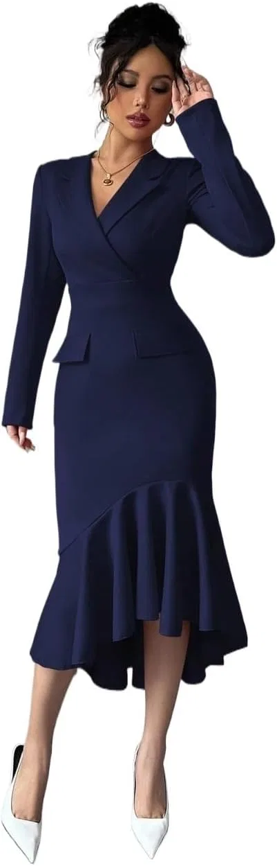 Женское мини-платье с асимметричным подолом без бренда, Royal Blue