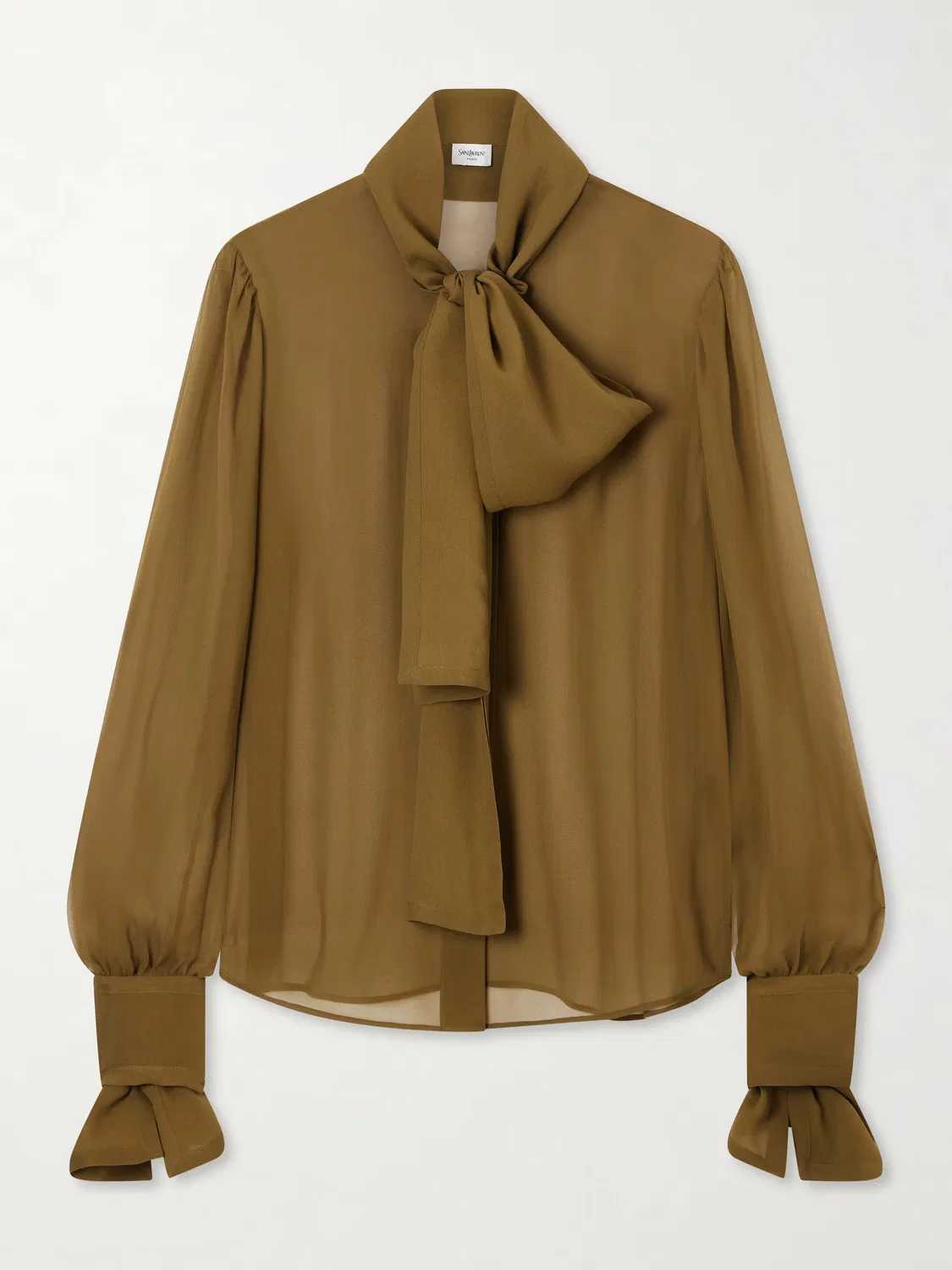 Шелковая блузка из креповой сетки Saint Laurent, зеленый