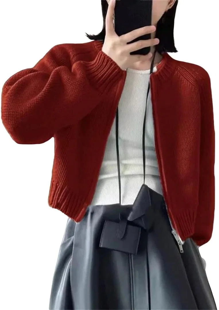 Женский кардиган на молнии, классический, Wool Cardigan, бордовый