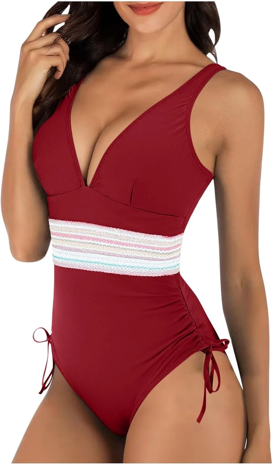 Женский слитный купальник с V-образным вырезом и эффектом утяжки живота, Red