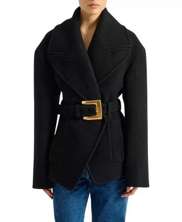 Женское пальто с поясом Balmain, черный