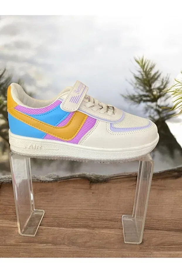 Детские кроссовки для девочек на липучке Sempaty, Cream Purple Blue
