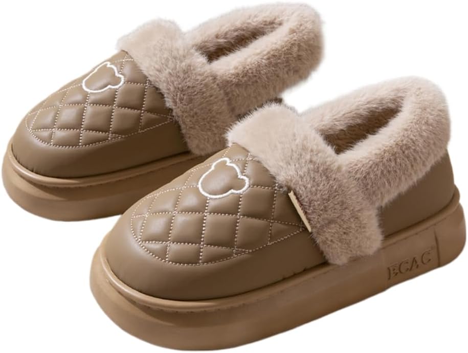 

Мужские домашние тапочки Premium Comfort из термо-кожи с отделкой под медведя, противоскользящие, мягкие и теплые с пушистым материалом и амортизирующей подошвой Generic, коричневый