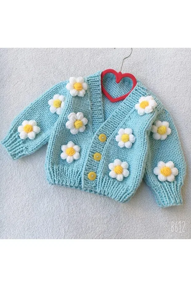 Детский кардиган с цветочным принтом Daisy hand knitted crop baby cardigan Izmirblanket, Mint