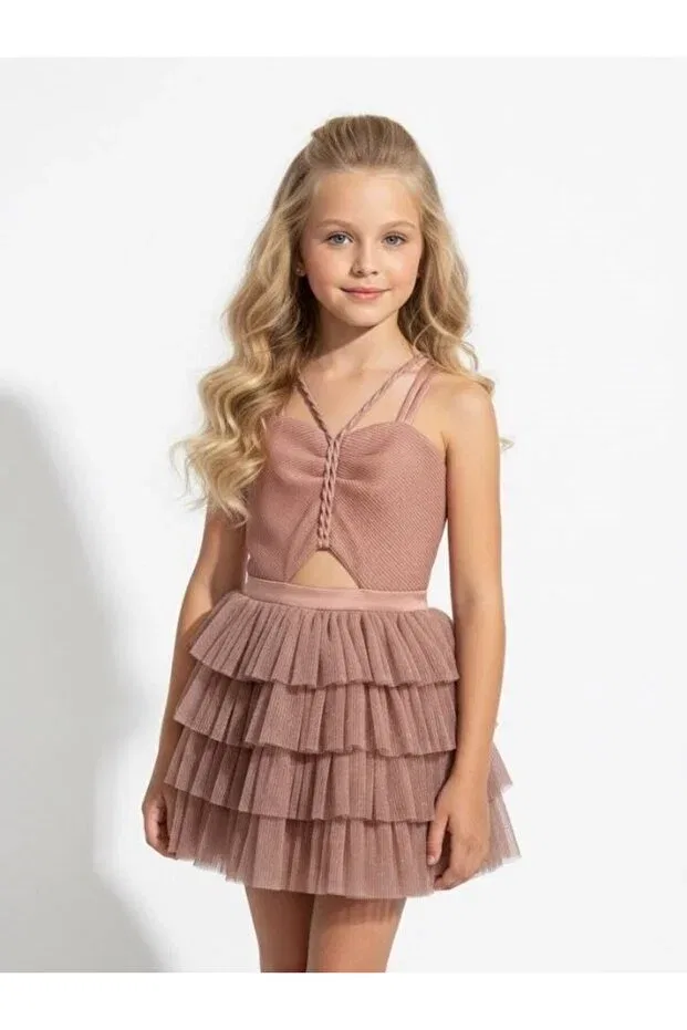Детское вечернее платье для девочек с блестками Zekids, Rose Dry — фото 3