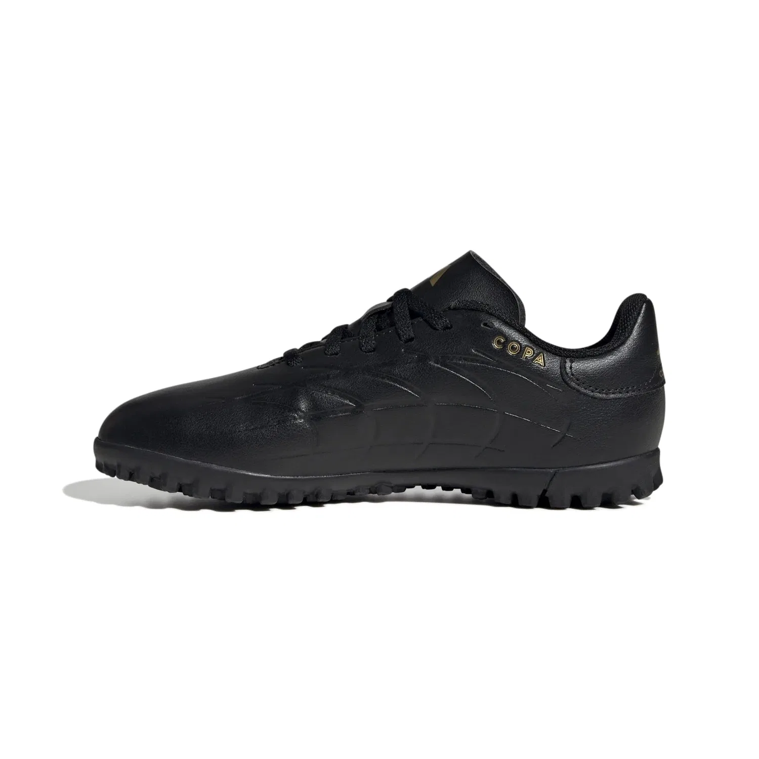 Детские бутсы для мальчиков с синтетическим верхом Copa Pure 2 Club Turf Adidas, Black Carbon Gold Metallic — фото 3