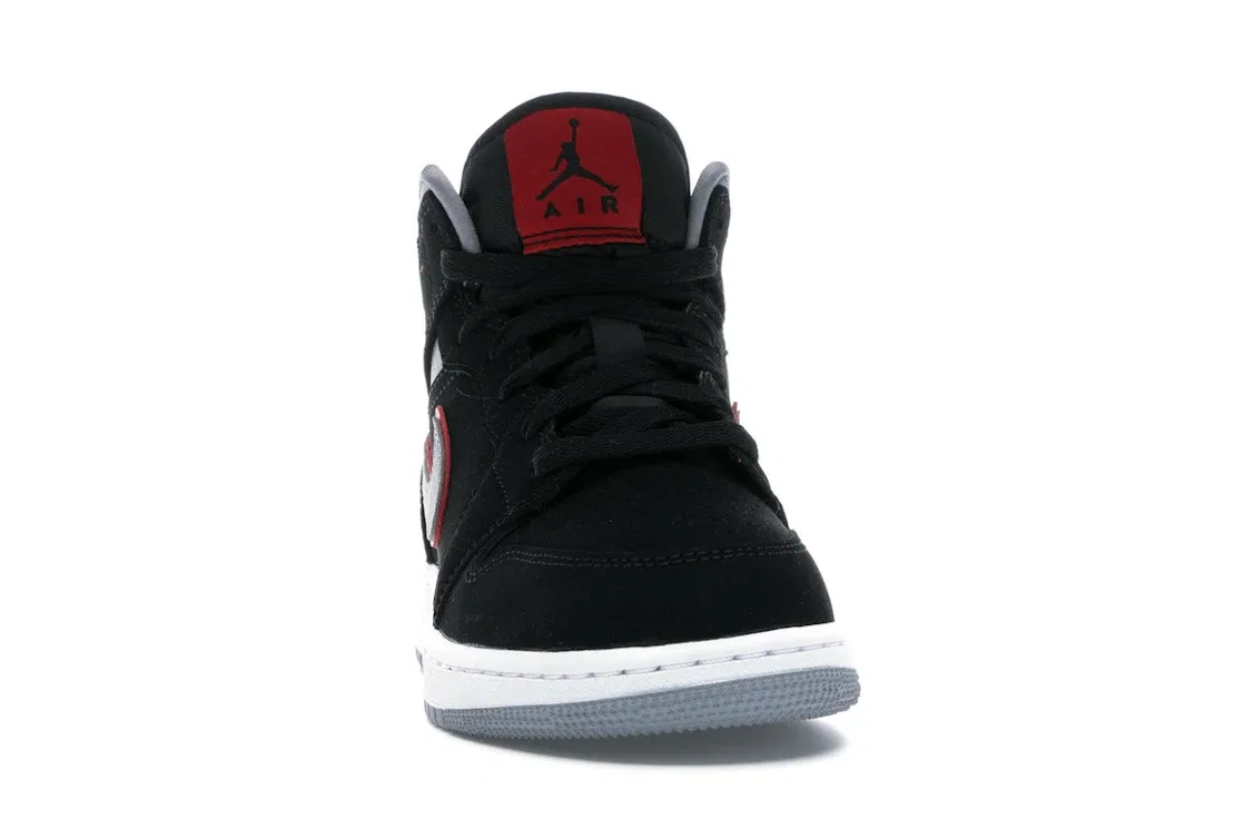 Детские кроссовки lifestyle с принтом Jordan 1 Mid Black Particle Grey Gym Red, Black/Particle Grey-White-Gym Red — фото 2