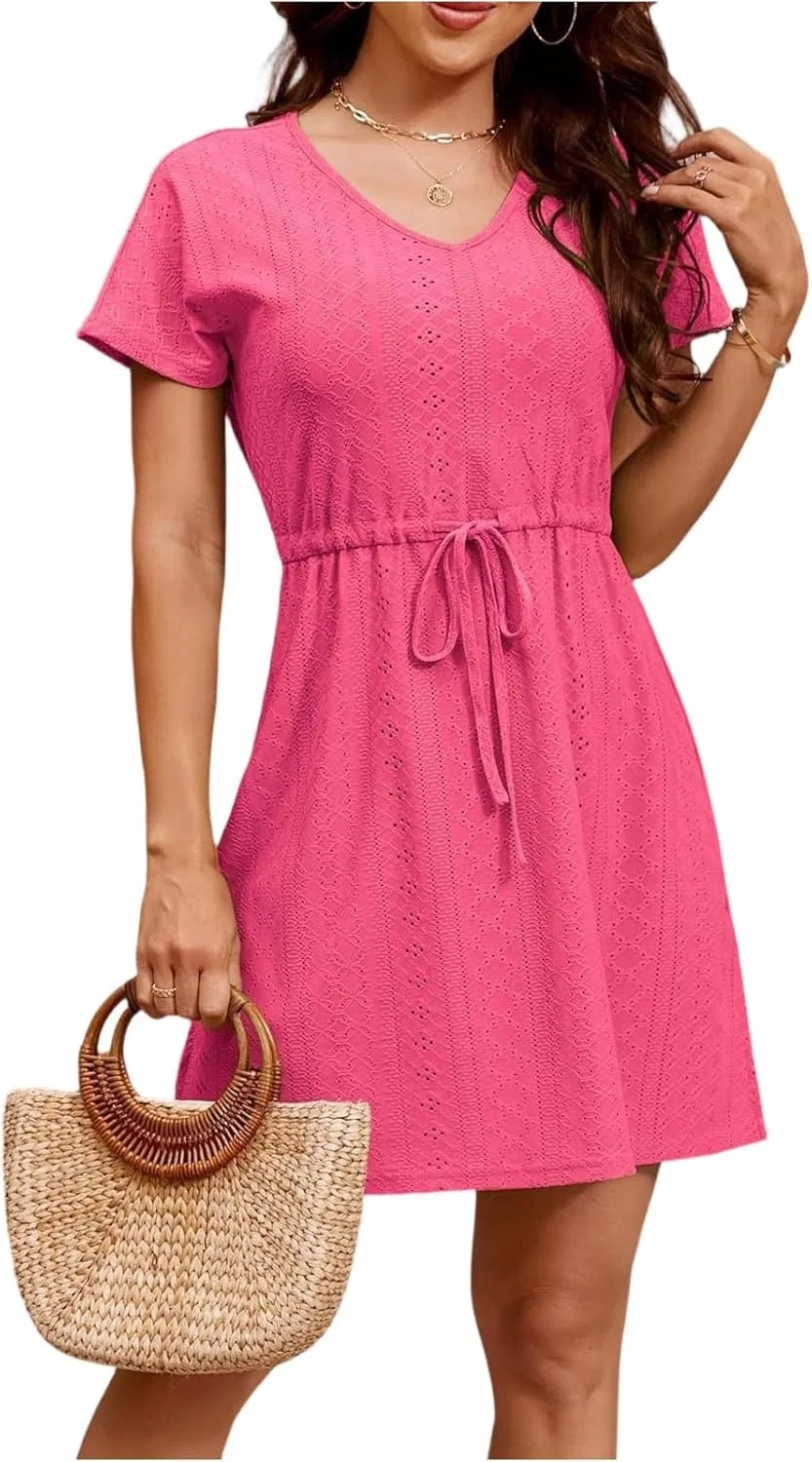 Женское пляжное платье с вышивкой и шнуровкой, Hot Pink