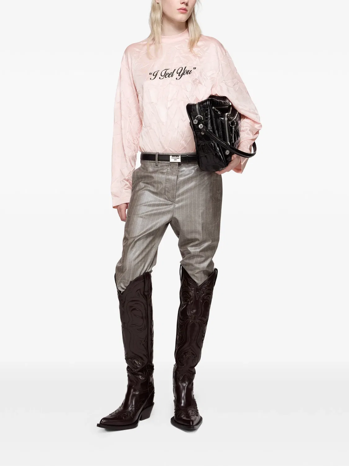 Футболка с длинными рукавами с эффектом морщин Acne Studios, розовый — фото 3