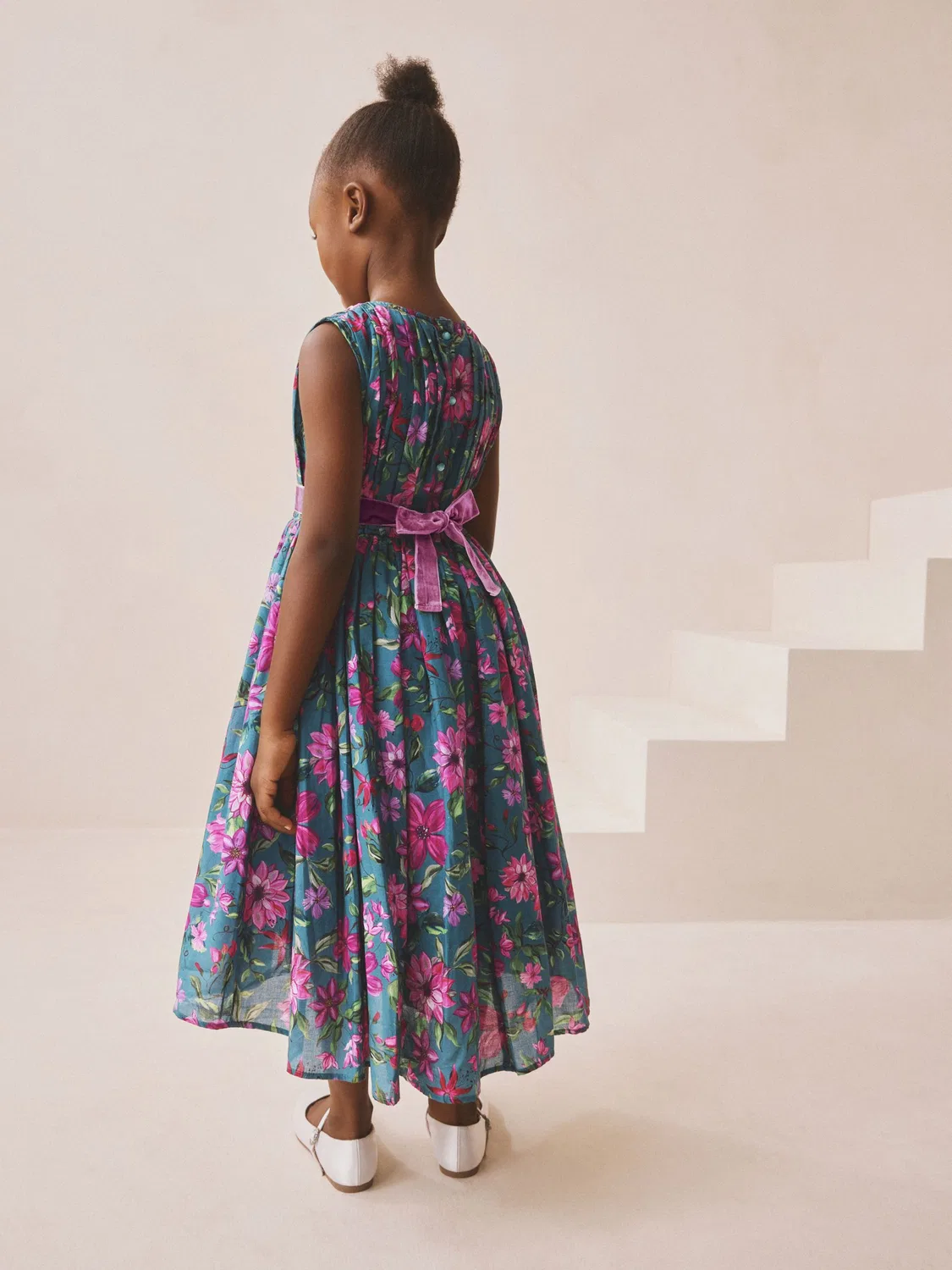 Платье для девочек с цветочным принтом, модель Prom Dress Next, Teal Blue — фото 3