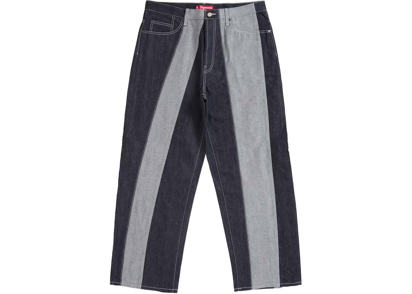 Мужские джинсы с панельным принтом Supreme Paneled Stripe Baggy Jean, Rigid Indigo
