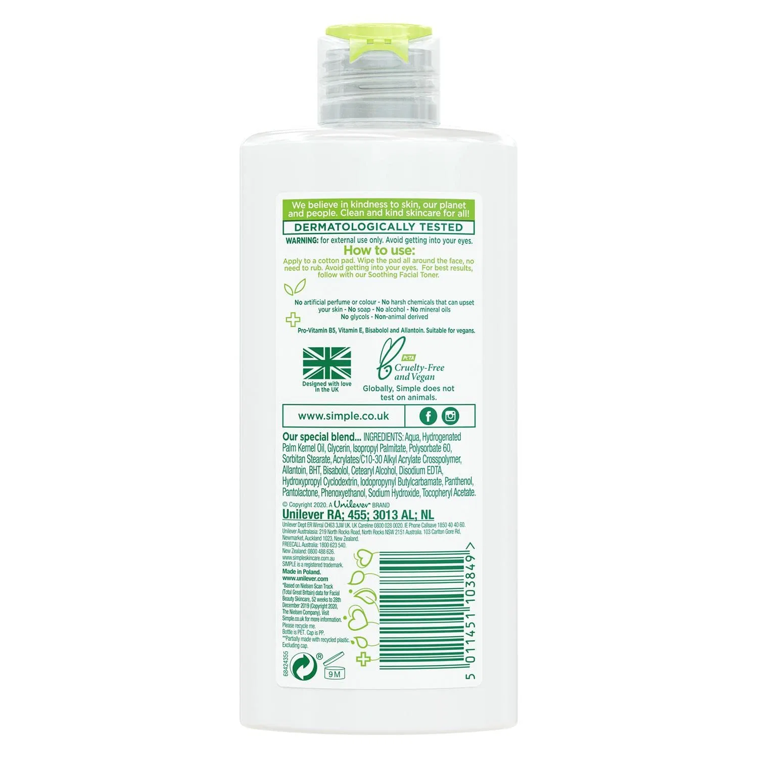 Очищающий лосьон Simple Kind To Skin Purifying Cleansing Lotion, 1.5 л (6x200 мл) — фото 3