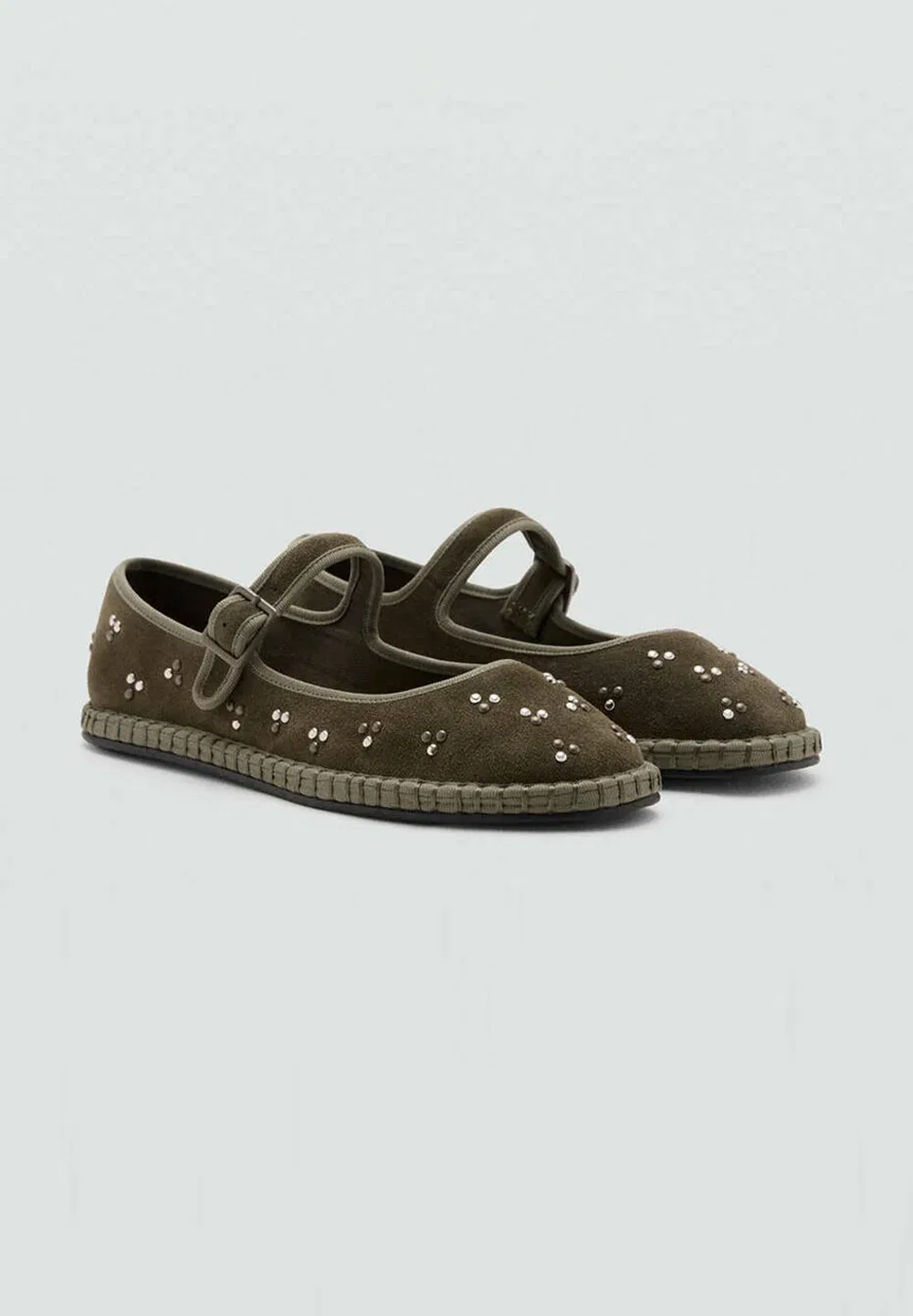 Детские балетки с ремешком на щиколотке Mango Kids, Khaki — фото 2