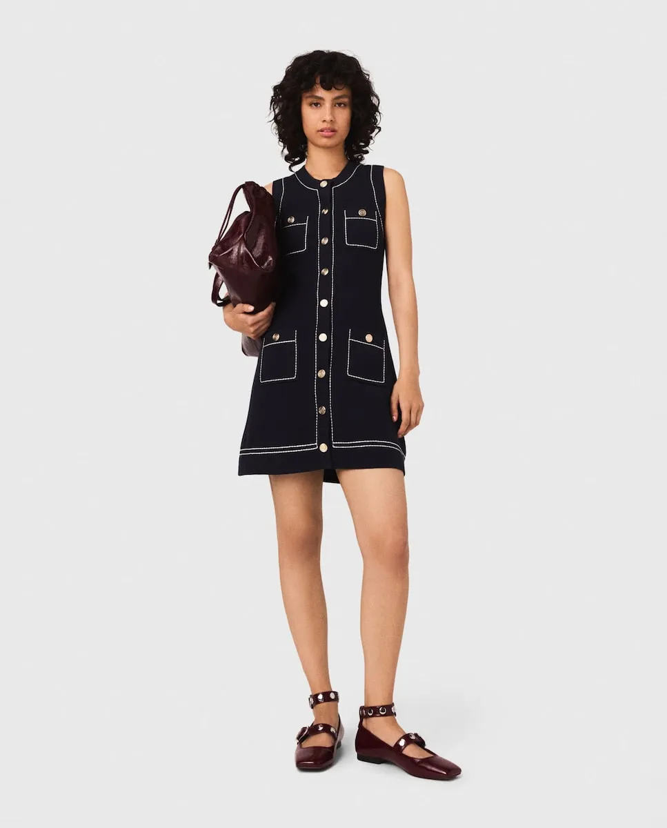 

Прямое платье из трикотажа с прострочкой Maje, темно-синий