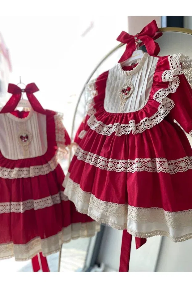 Детское платье для девочек с длинным рукавом Princess model Shopland, Red — фото 3