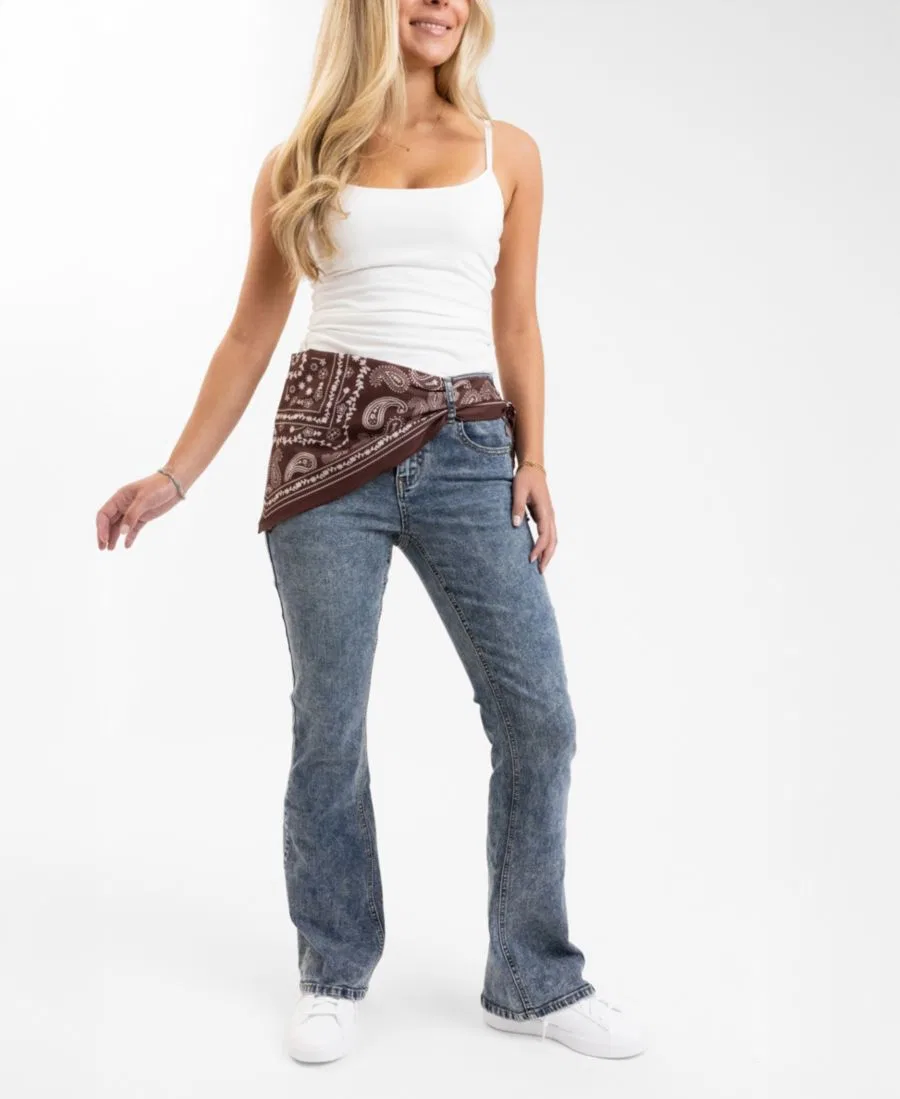 Джинсы-клеш с завязкой-банданой, модель Mid-Rise Flare EM+CASS, Medium Wash