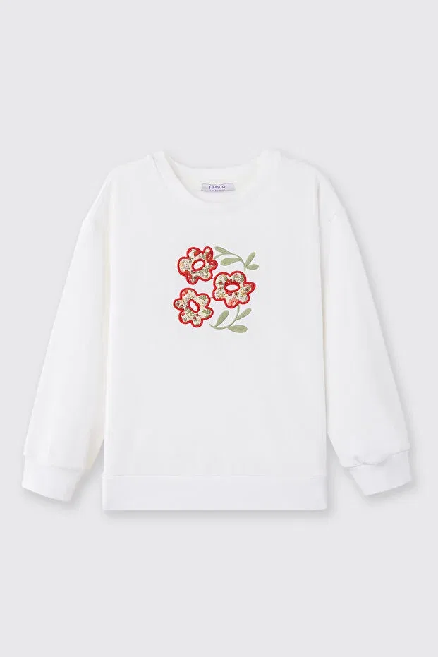 Детские свитшот для девочек с принтом Liberty Fabric Heart Panço, Ecru — фото 3