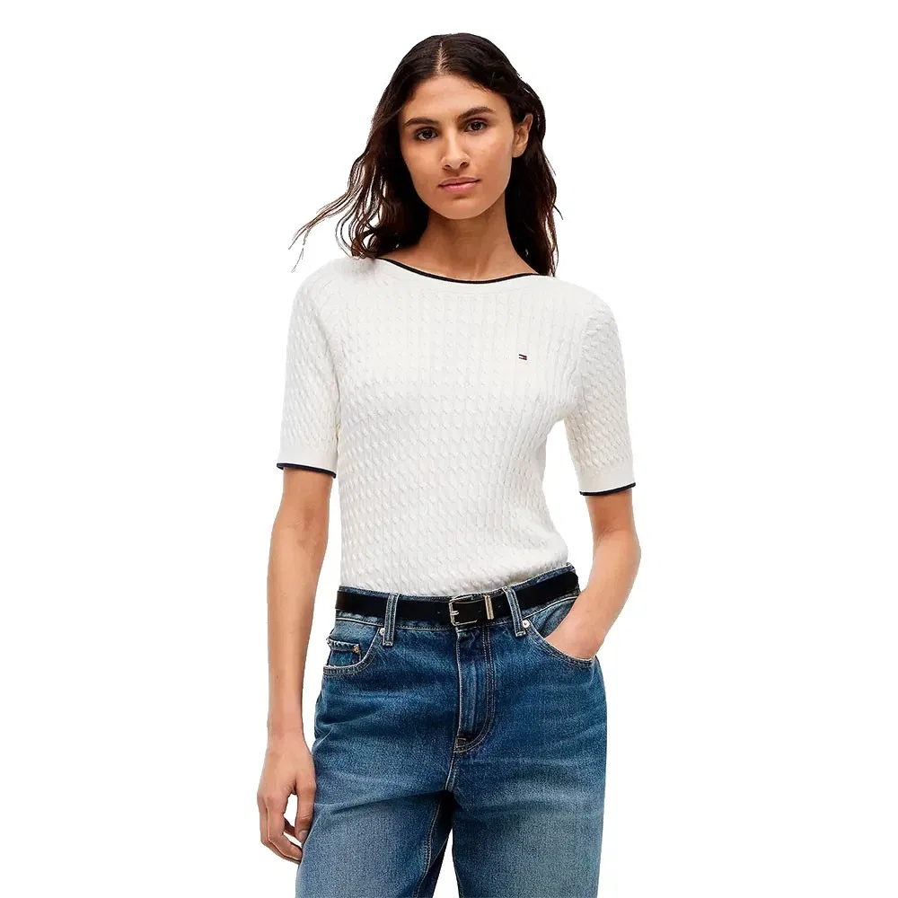 Женский хлопковый джемпер с коротким рукавом Tommy hilfiger, White