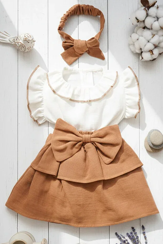 Детское платье из муслина с коротким рукавом Bshood, Brown