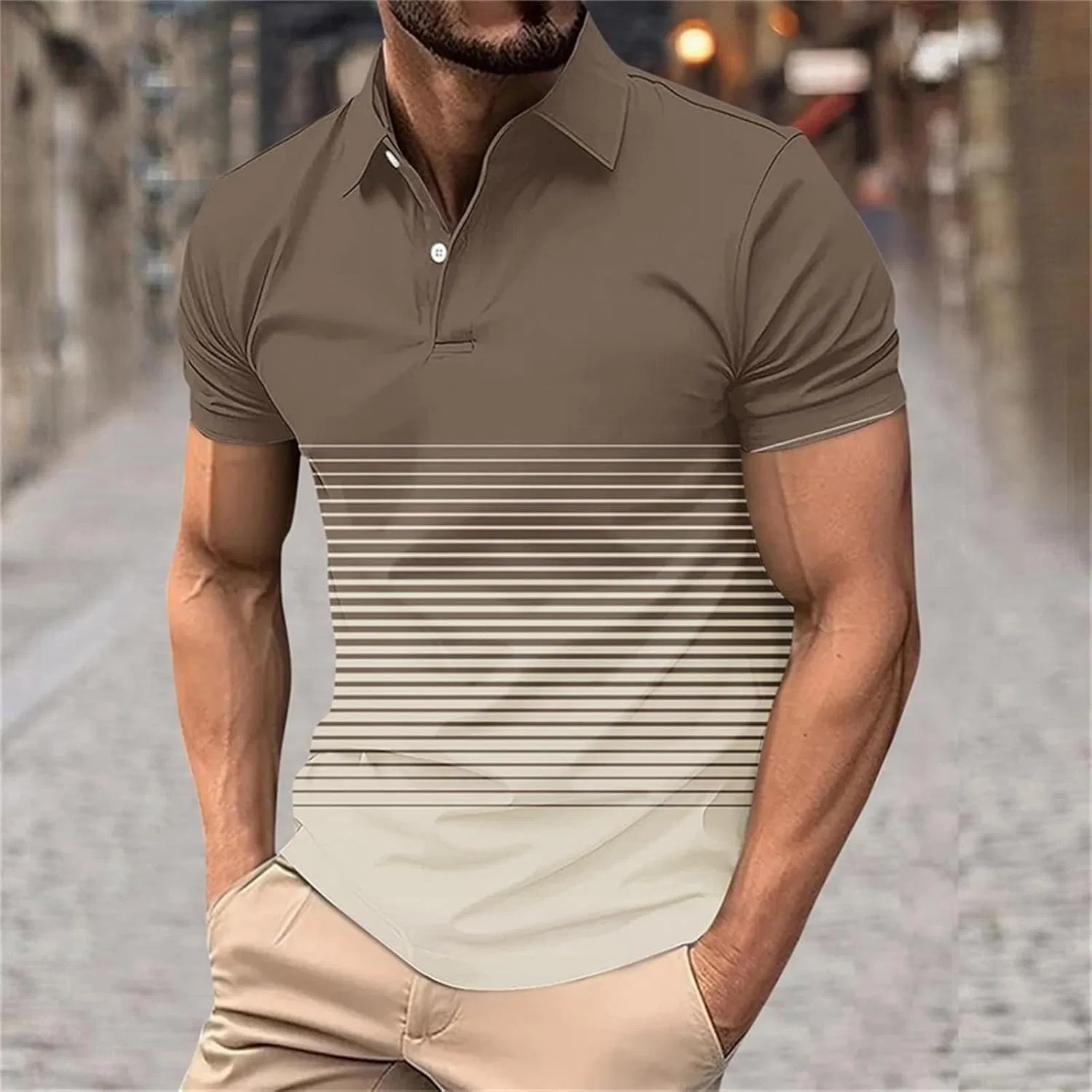 Мужская футболка с градиентом и полосками Slim-Fit, Brown — фото 2