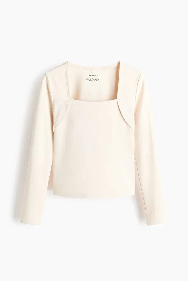 Детская футболка с длинным рукавом H&M, Light Beige — фото 3