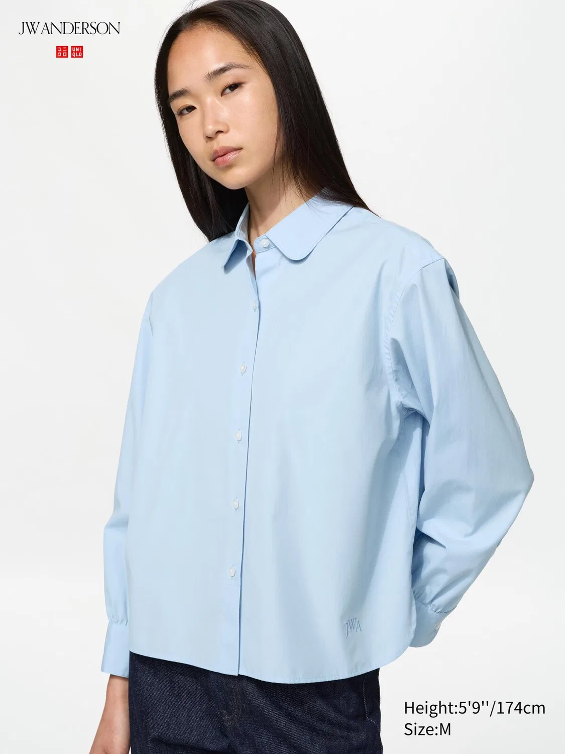 Рубашка Uniqlo, объемные рукава, светло-голубой