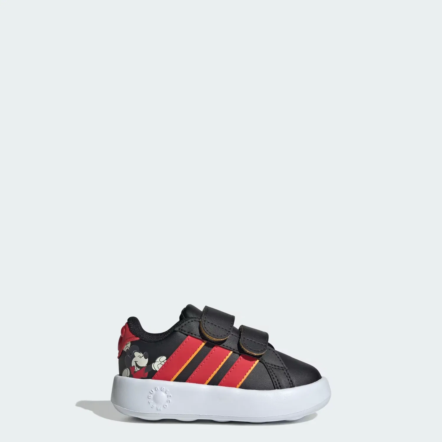 Детские кроссовки с застежкой-велкро Disney Mickey Mouse Grand Court Adidas Sportswear, черный/рубиновый/желтый