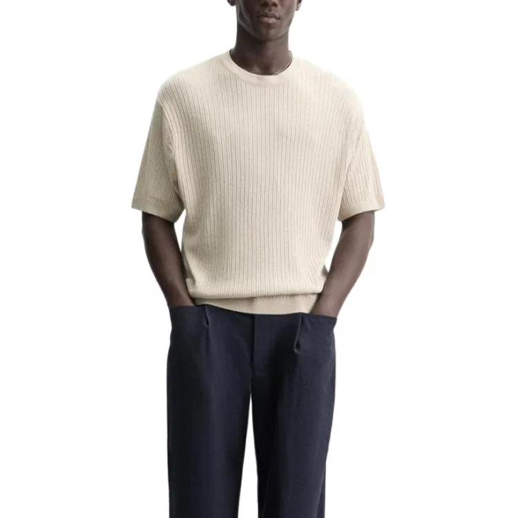 Мужской джемпер с круглым вырезом Light Beige ZARA — фото 4