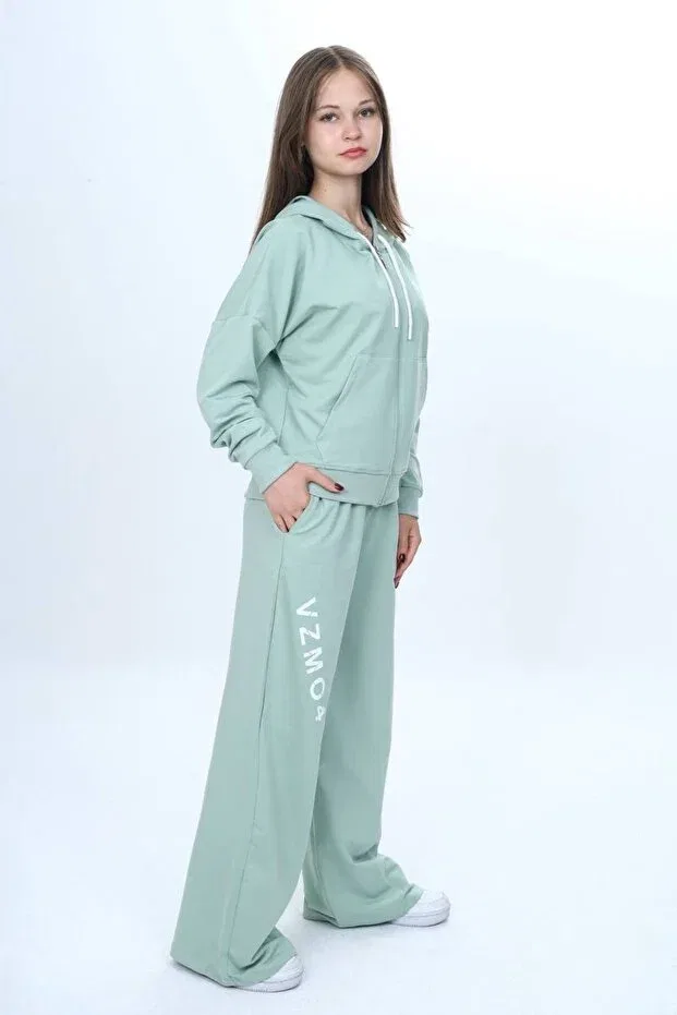 Детский комплект для девочек из футера с капюшоном Jannock, Water Green