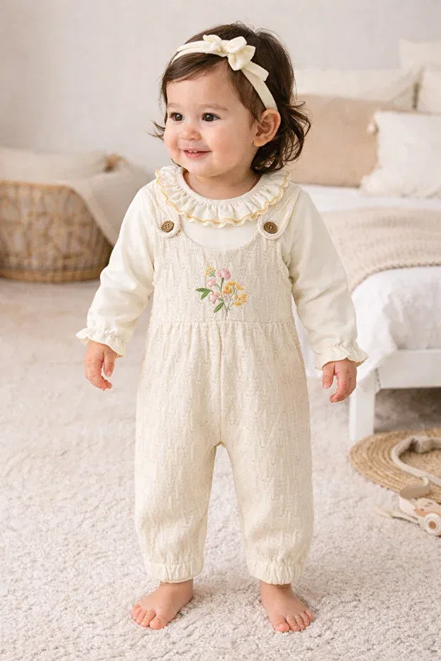 Детский комбинезон для девочек с длинным рукавом Pofudukbutik, Nude Color — фото 2