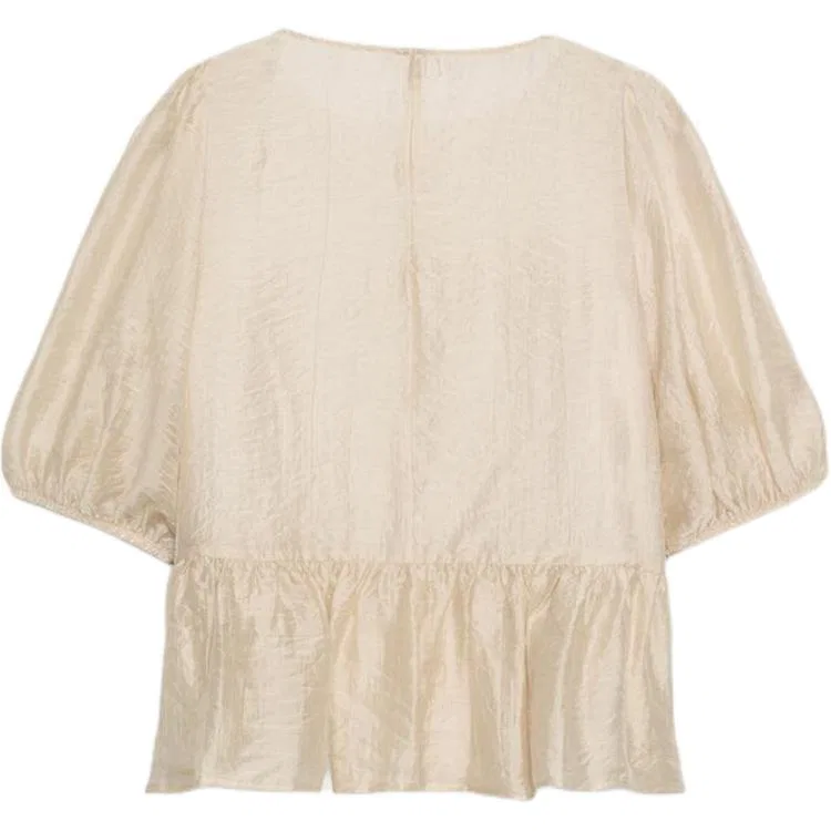 Женская шифоновая рубашка с круглым вырезом ZARA, Raw White — фото 3