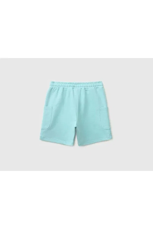 Детские шорты для мальчиков хлопковые Bermuda с боковыми карманами United Colors Of Benetton, Water Green — фото 2