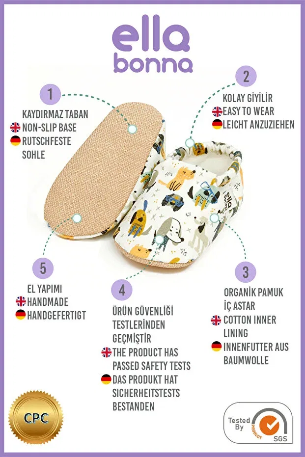 Детские пинетки для девочек с принтом Anti-Slip sole bird patterned baby booties Ella Bonna, Dog 2 — фото 4