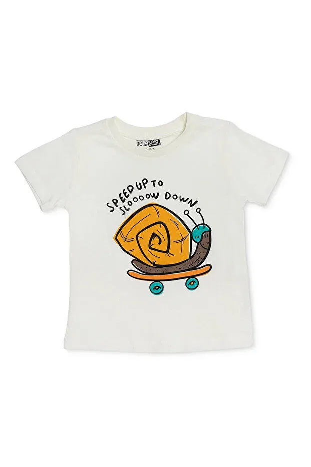 Детская футболка для мальчиков с принтом Hellobaby boy's t-shirt animal printed crew neck short sleeve Ebebek Hello Baby, Ecru