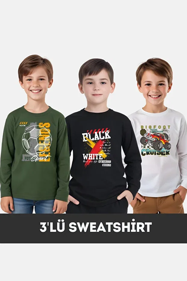 Детские свитшот для мальчиков с принтом Crycling Collar Fyk Kids, Khaki Green-White-Black