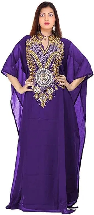 Женский кафтан с вышивкой и кристаллами, Purple