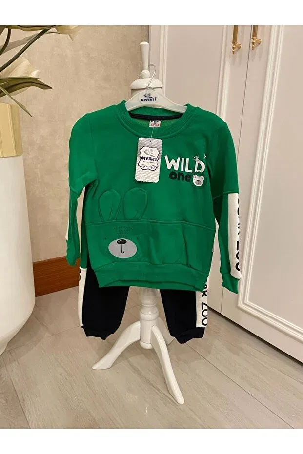 Детский спортивный костюм с принтом Cıvıltı bear zoo tracksuit set Ipgon, Green