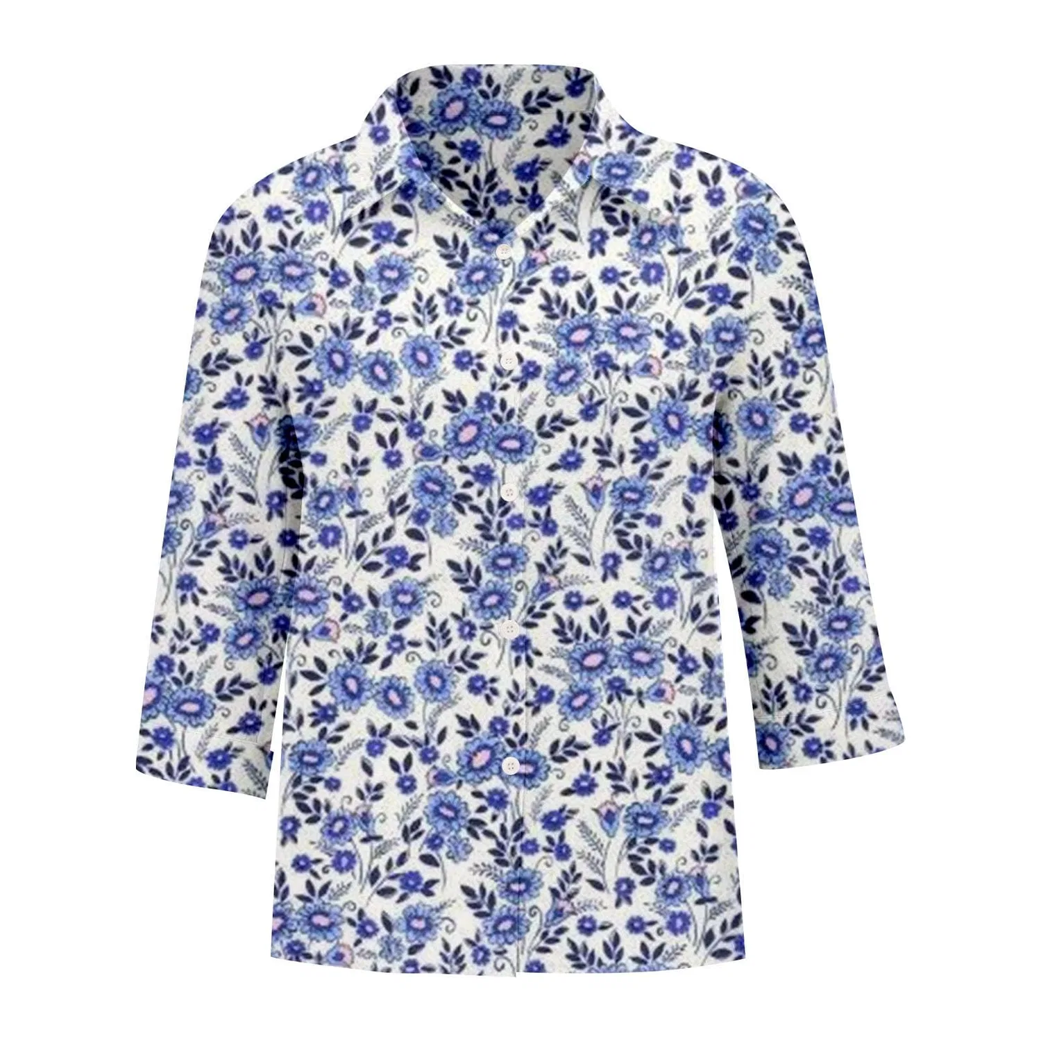 Женская блуза с V-образным вырезом, с принтом в горошек, Classic Polka Dot Collar, Floral-19 — фото 3