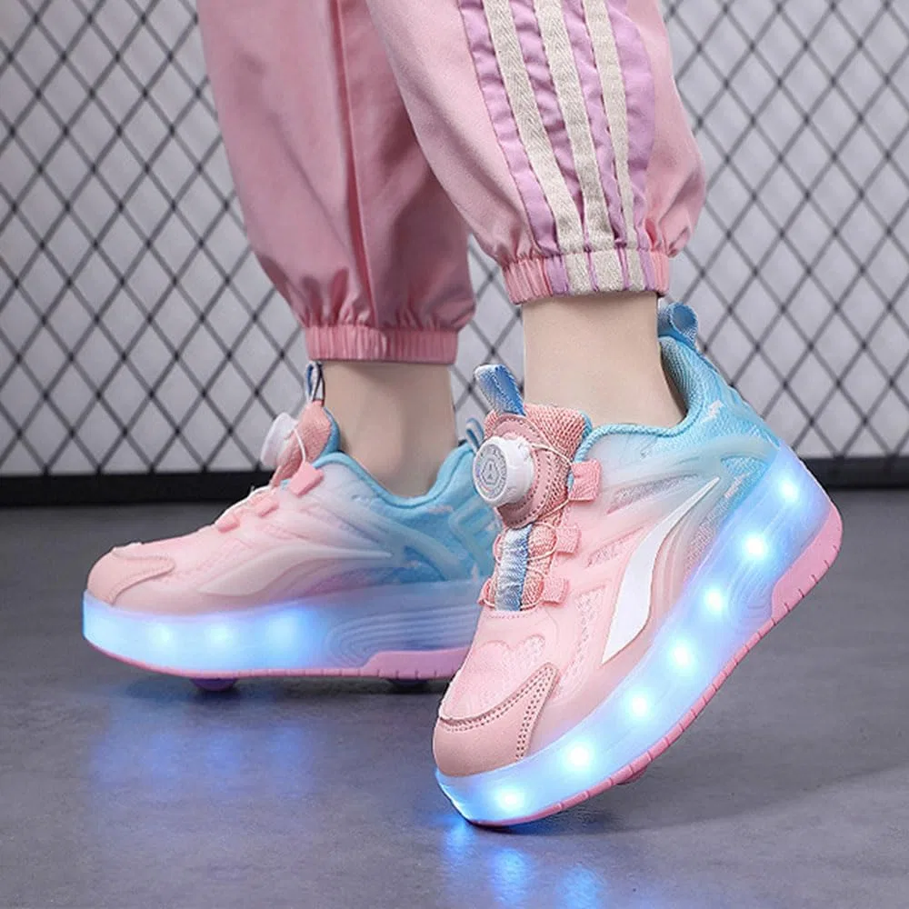 Детские роликовые кроссовки с выдвижными колесами ZYANLING, Pink Sky Blue — фото 2