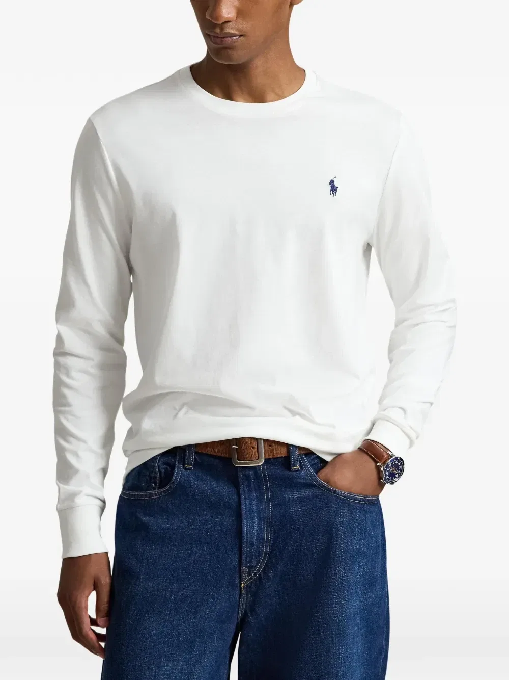 Лонгслив (футболка с длинным рукавом) с вышитым логотипом Polo Ralph Lauren, белый — фото 3