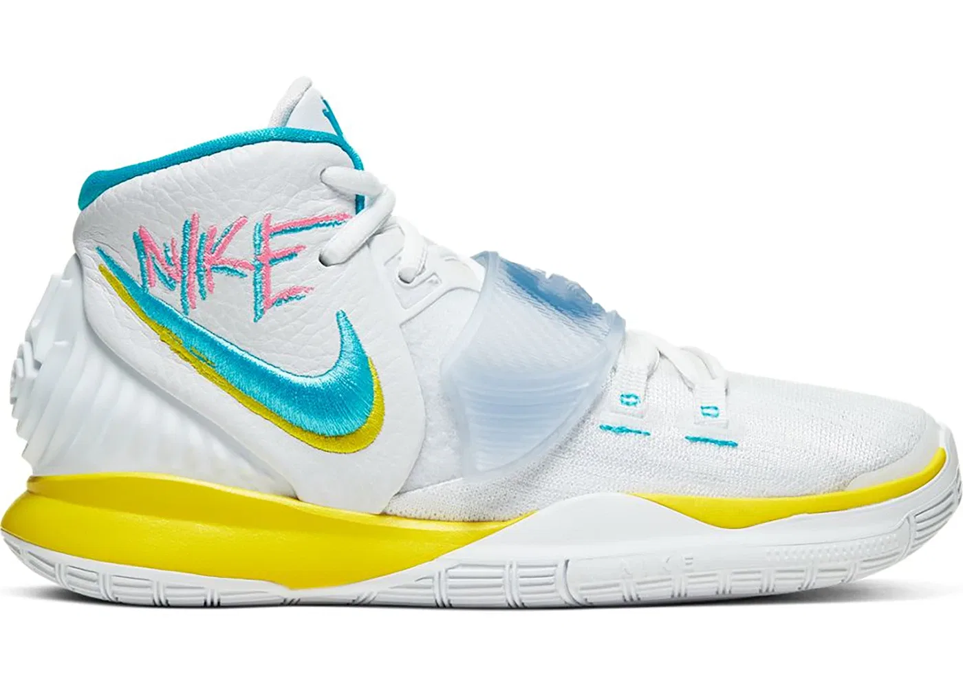 Детские кроссовки для активного отдыха с принтом Nike Kyrie 6 Nike, White/Opti Yellow-Digital Pink-Blue Fury